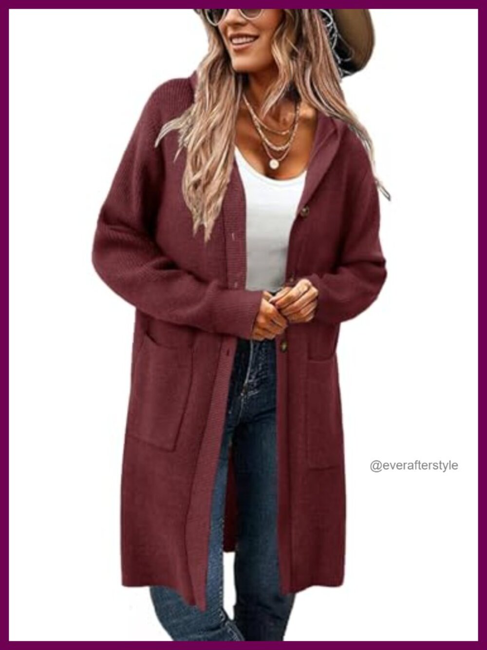 Hooded Knit Cardigan Long Button Down Sweater with Pockets